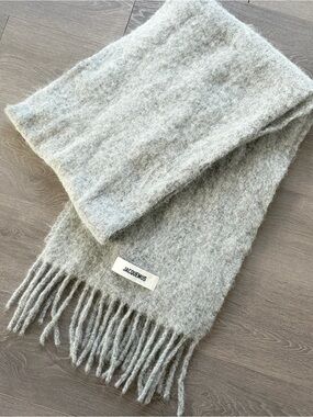 Jacquemus Heather Gray Fringed Mohair Scarf